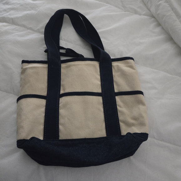 Vintage Canvas Tote Bag with Navy Accents - Picture 2 of 7